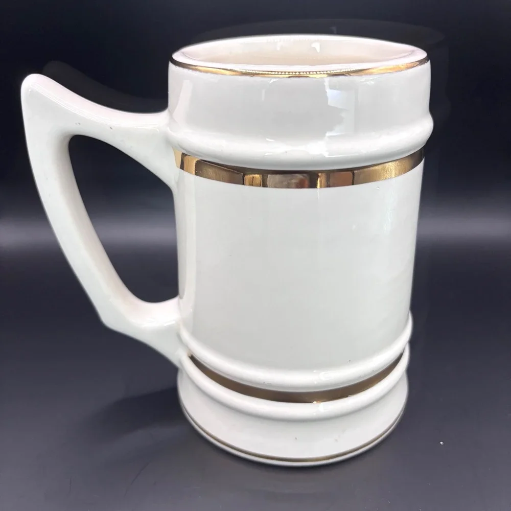Vintage 1960s‎ Harvard Beer Stein Mug Ceramic Ivory Gold VERITAS